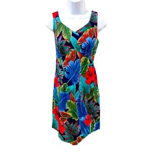 Hilo Hattie Pink Purple Hawaiian Hibiscus Floral Sleeveless Cotton Dress vintage